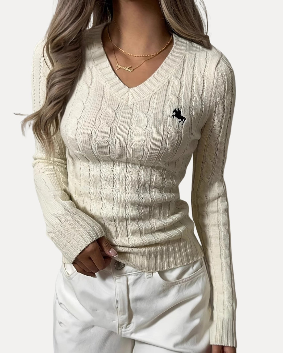 Cable Knit V-Neck Sweater