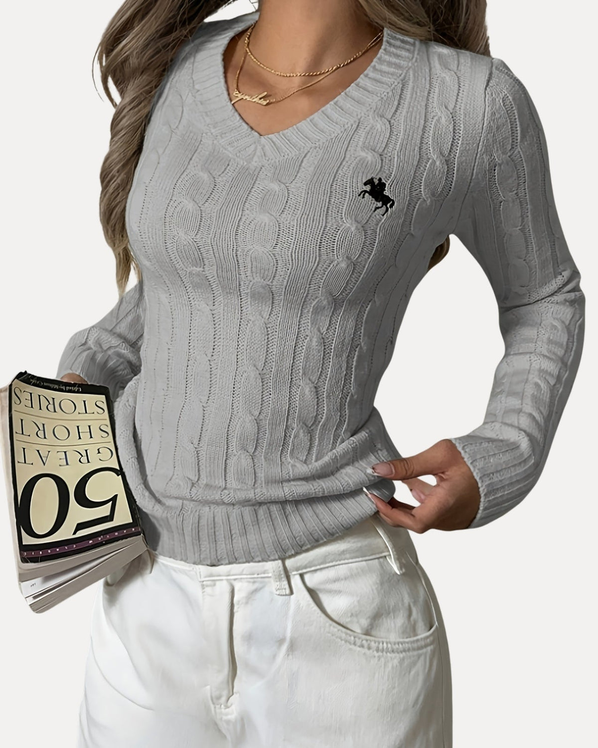 Cable Knit V-Neck Sweater