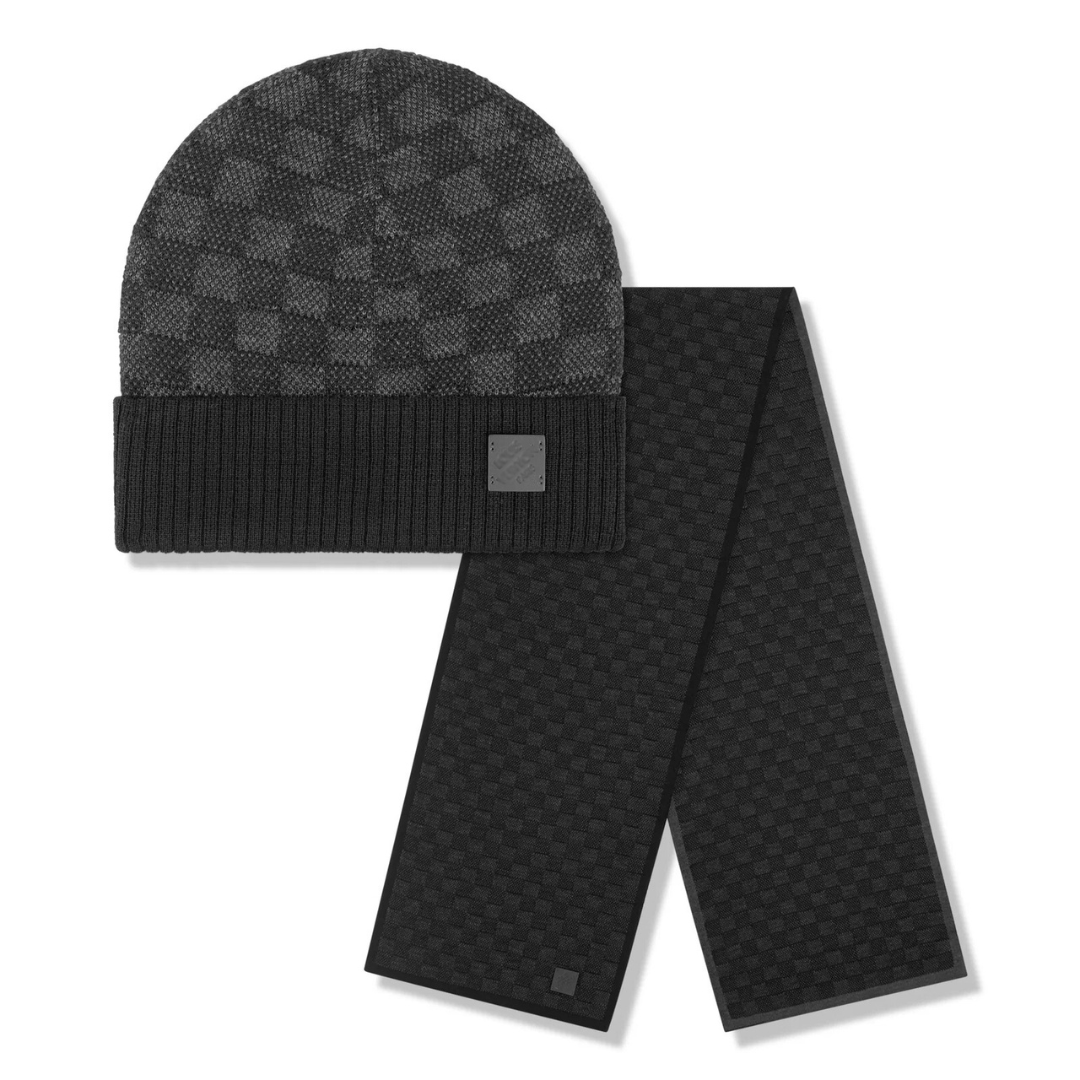 Monogram Black Scarf & Beanie