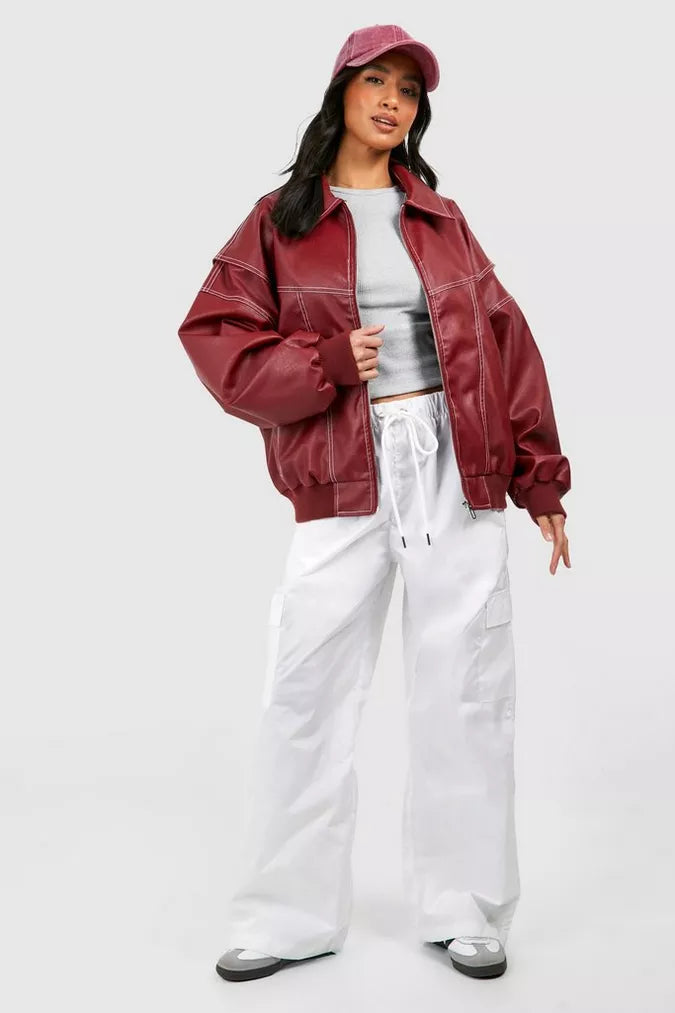 Leather Look Viral Bomber Jacket
