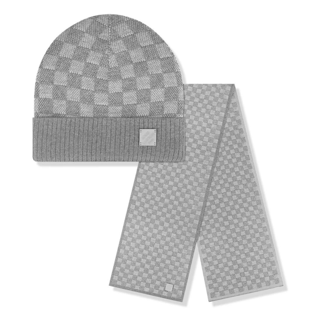 Monogram Grey Scarf & Beanie