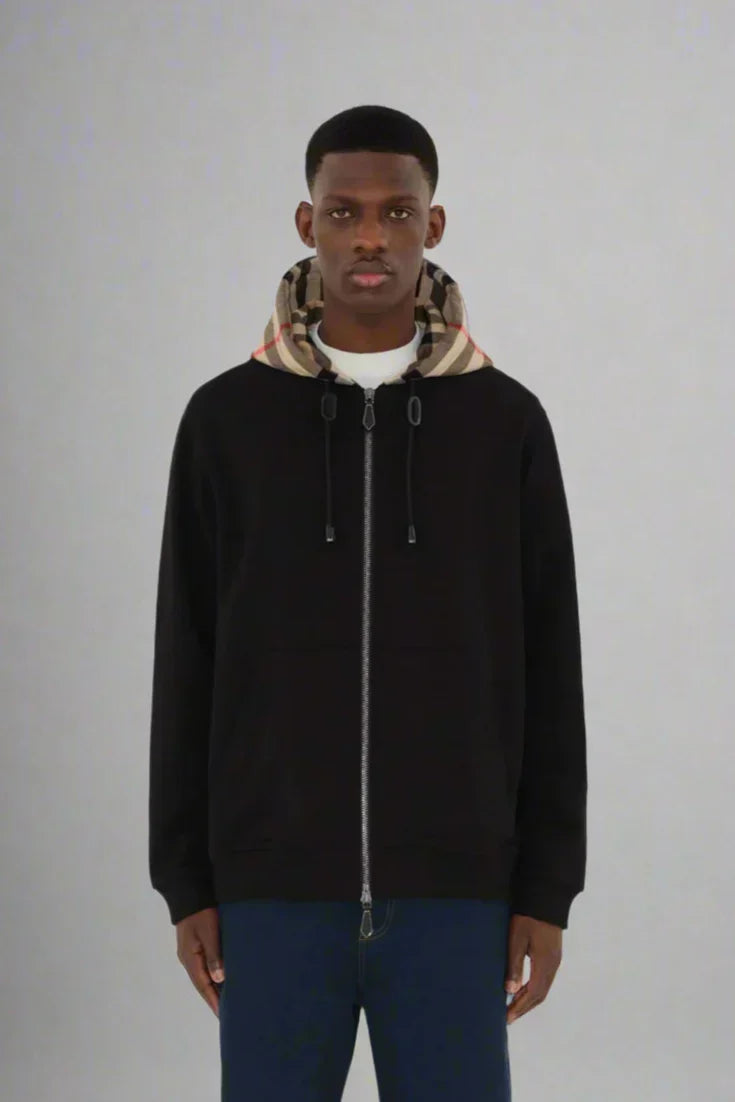 Check Printed Zip Hoodie
